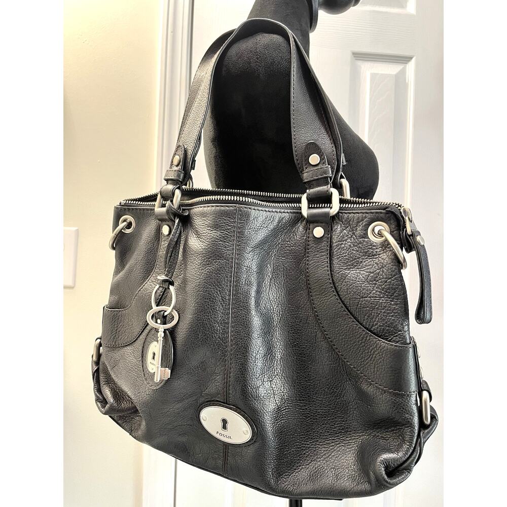 Fossil Y2K Large Boho Tote Vintage Style Black Pebbled Leather Immaculate